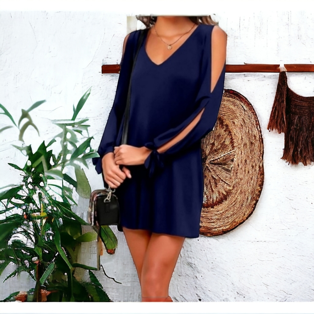 Navy dress open slit sleeve cold shoulder dress nwt size large